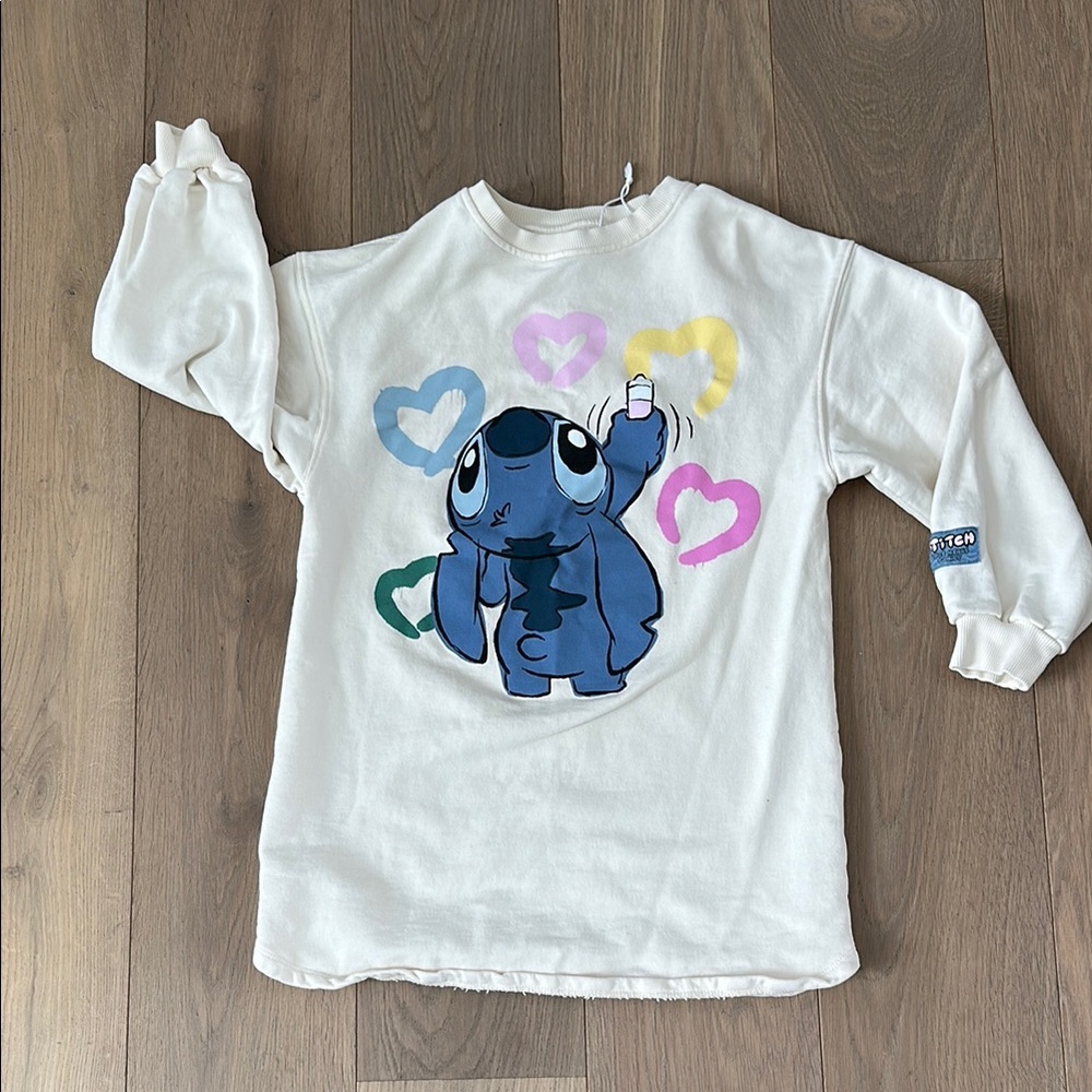Zara Kids White Sweatshirt with Lilo and Stitch and Colorful Hearts